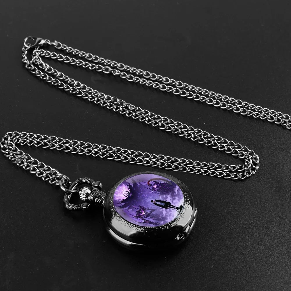 Anime solo nivelamento cúpula de vidro relógio de bolso com corrente colar vintage quartzo pingente relógios masculino feminino presente