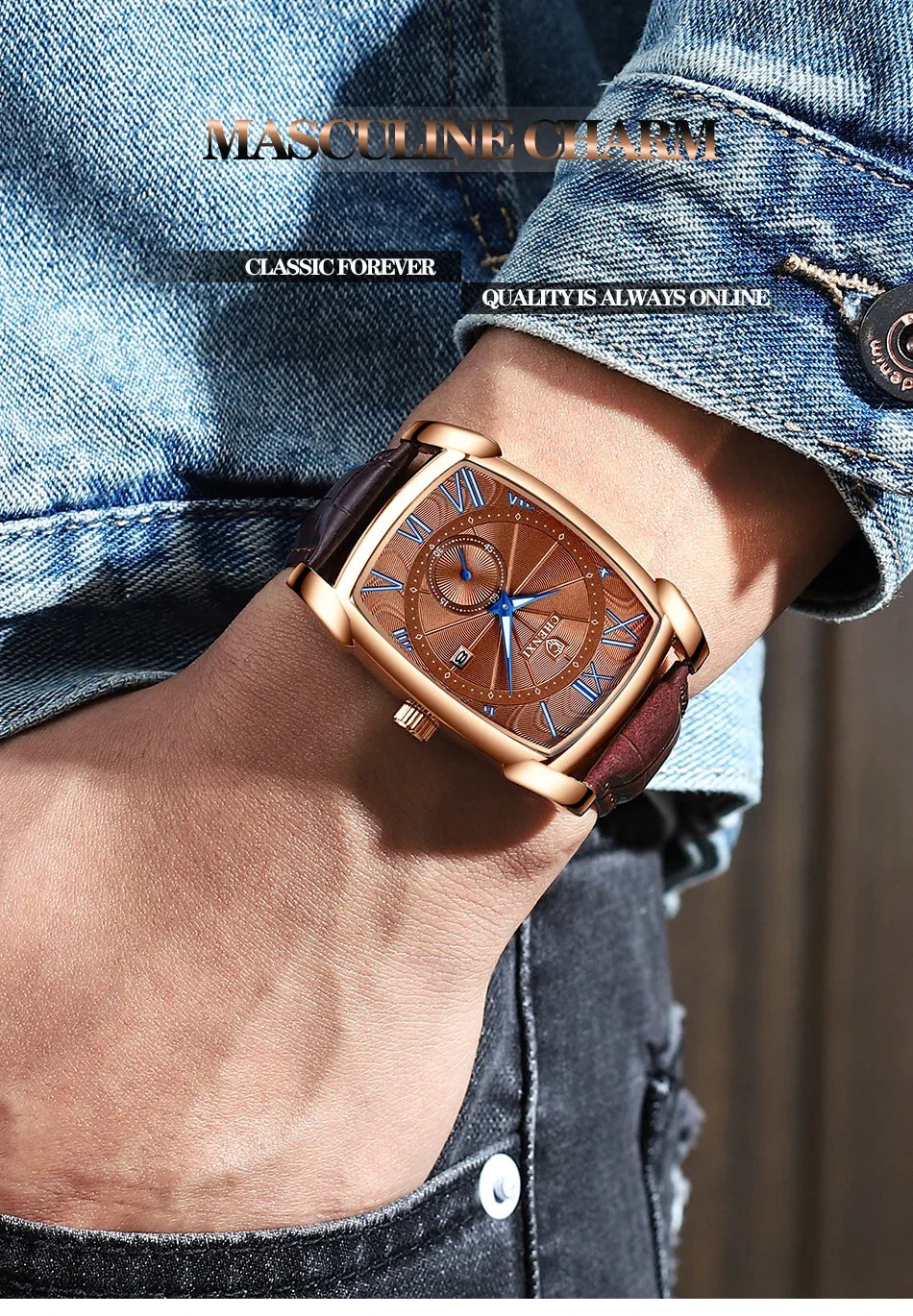 2024 CHENXI 8209 Relógios masculinos pulseira de couro casual luxo quartzo relógios de pulso quadrados à prova d'água
