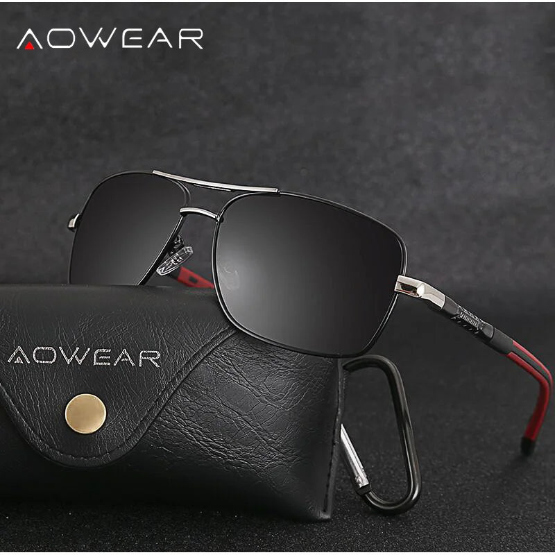Aowear óculos de sol espelhados polarizados masculinos para homens mulheres luxo qualidade retro retângulo uv400 condução óculos de sol gafas de sol