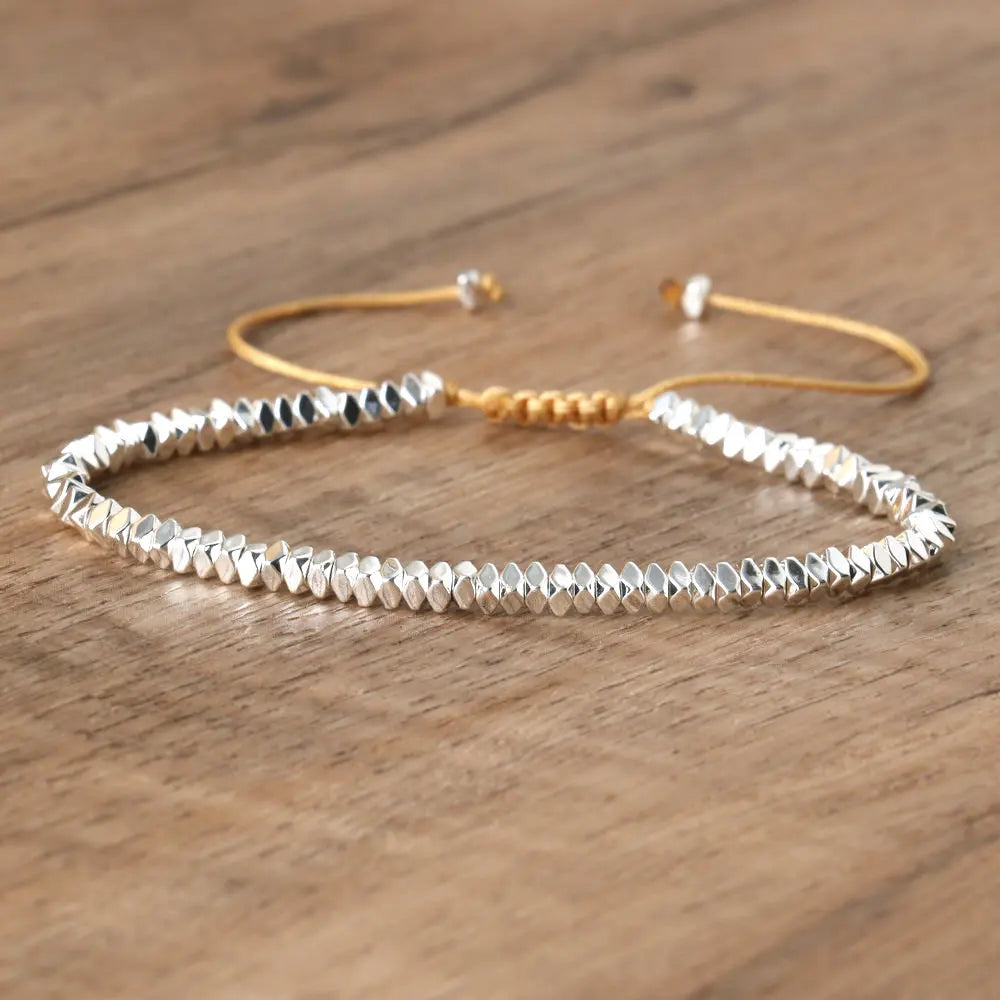 2x3 ouro/prata/ouro rosa contas facetadas trança pulseira ajustável para mulheres homens cintilante delicado pulseira jóias