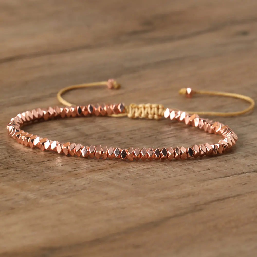 2x3 ouro/prata/ouro rosa contas facetadas trança pulseira ajustável para mulheres homens cintilante delicado pulseira jóias