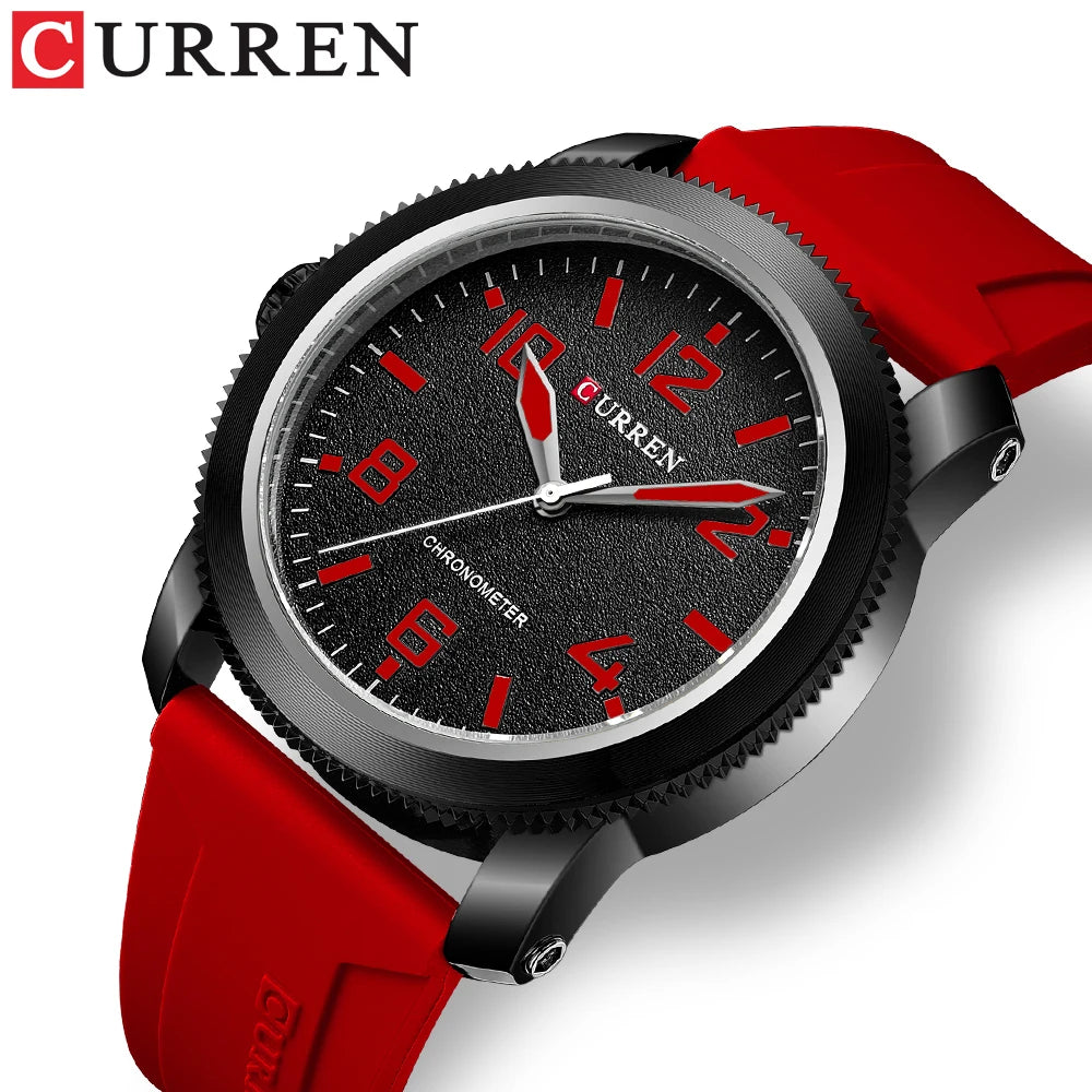 CURREN Moda Simples Relógios Masculinos com Grande Mostrador de Numerais Relógio de Pulso de Quartzo para Cavalheiro de Negócios com Pulseira de Silicone