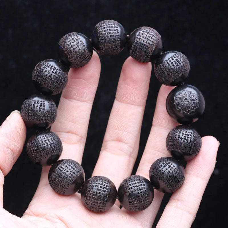 Contas de madeira preta natural genuína ébano tibetano 20mm mm pulseira de roda de oração clássica masculina