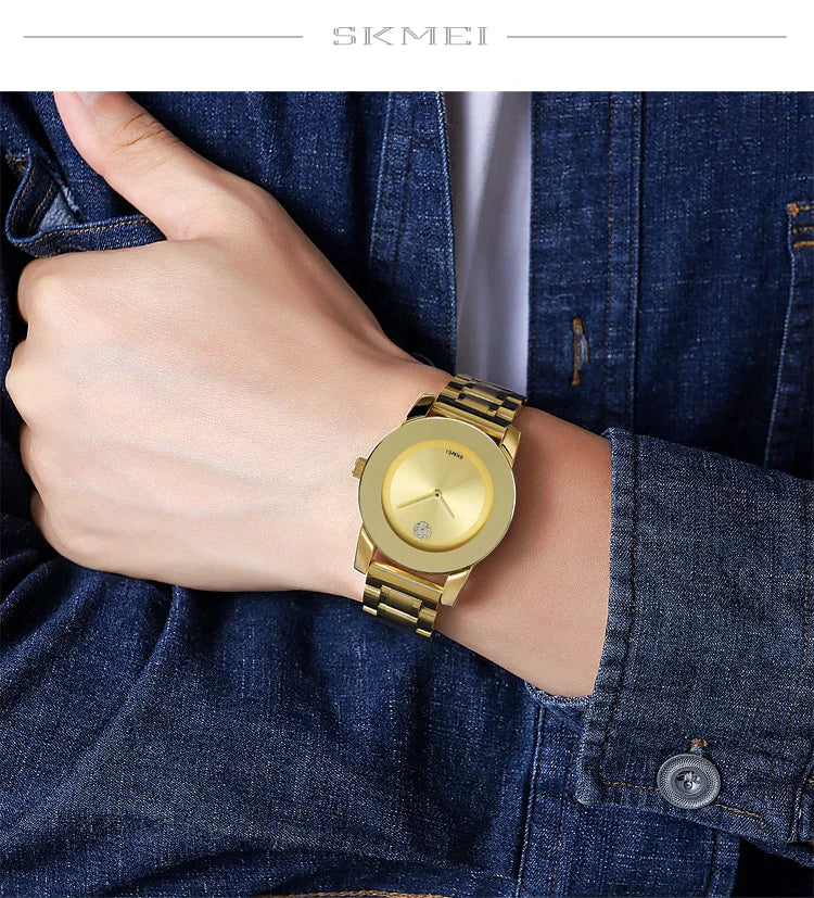Skmei unissex quartzo pulseira à prova d'água relógios de luxo pulseira de aço inoxidável estilo simples display analógico relógio de pulso fashion