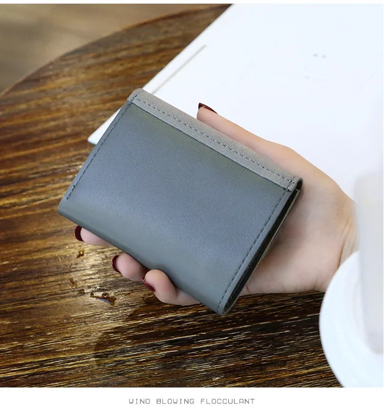 Couro nova bolsa feminina pequena carteira de couro curto marca luxo mini moda feminina carteiras e bolsa titular do cartão de crédito