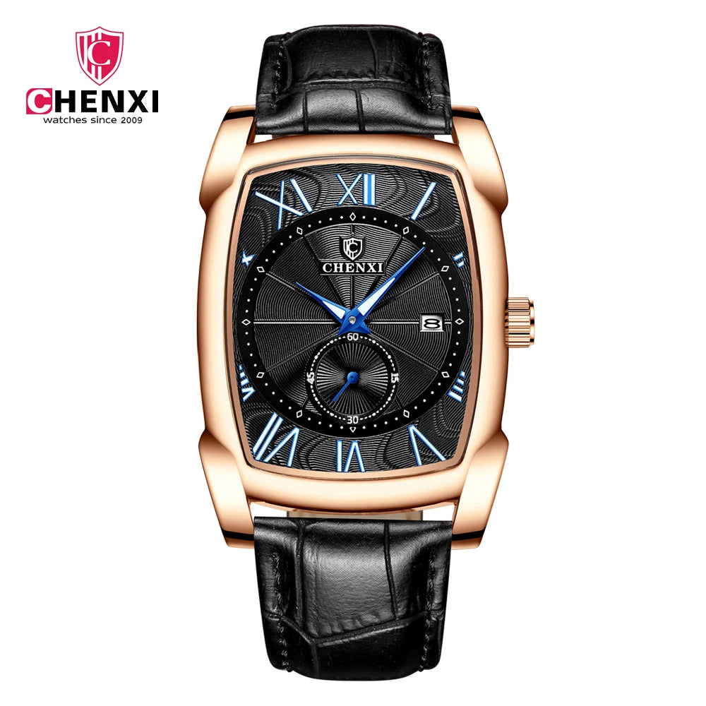 2024 CHENXI 8209 Relógios masculinos pulseira de couro casual luxo quartzo relógios de pulso quadrados à prova d'água