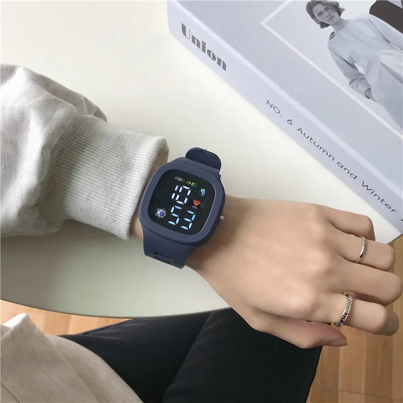 Masculino feminino relógio led digital esportes relógio para crianças meninos meninas quadrado grande dial à prova dwaterproof água silicone relógio de pulso eletrônico masculino