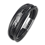 Combinação de couro multicamadas acessórios de folha de bordo estilo simples pulseira de couro de aço inoxidável masculino presente clássico grande venda