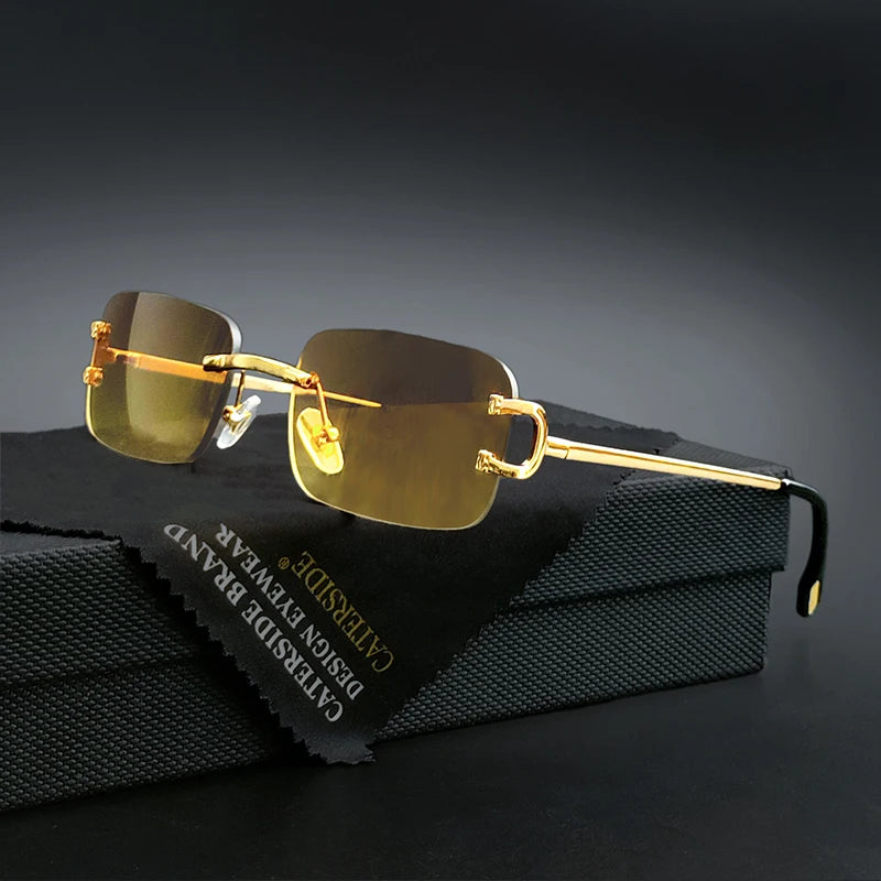 Caterside retangular óculos de sol masculino sem aro branco cobre pequeno quadrado óculos de sol para mulher lente gradiente ao ar livre uv400