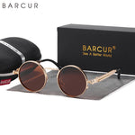 Barcur-redondo óculos de sol para homens e mulheres, polarizada, retro, steampunk, estilo vintage, uv400, acessório
