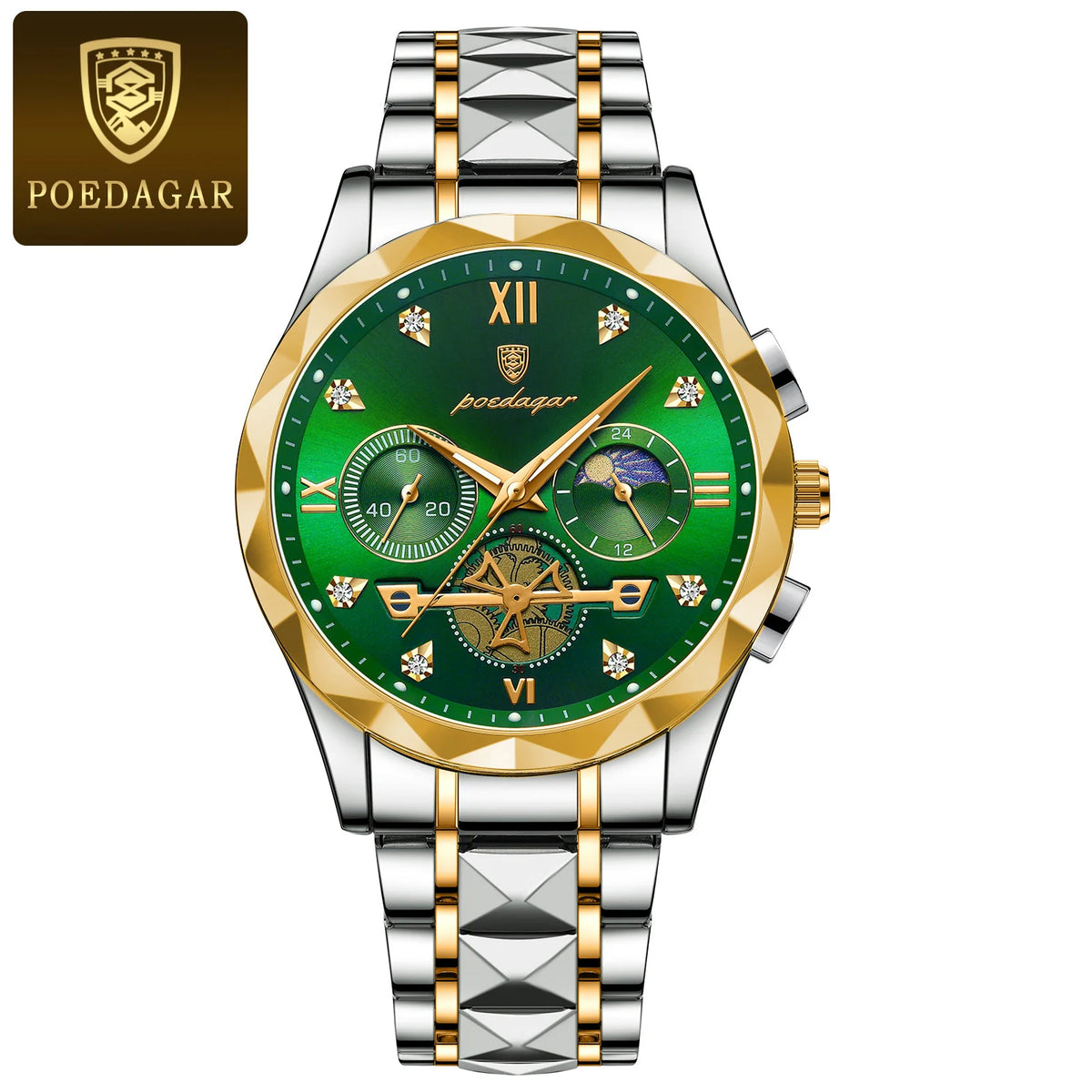 Poedagar luxo homem relógio de pulso cronógrafo à prova dwaterproof água luminosa relógio masculino aço inoxidável alta qualidade esporte relógios quartzo