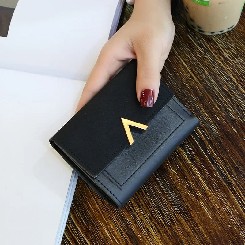 Couro nova bolsa feminina pequena carteira de couro curto marca luxo mini moda feminina carteiras e bolsa titular do cartão de crédito