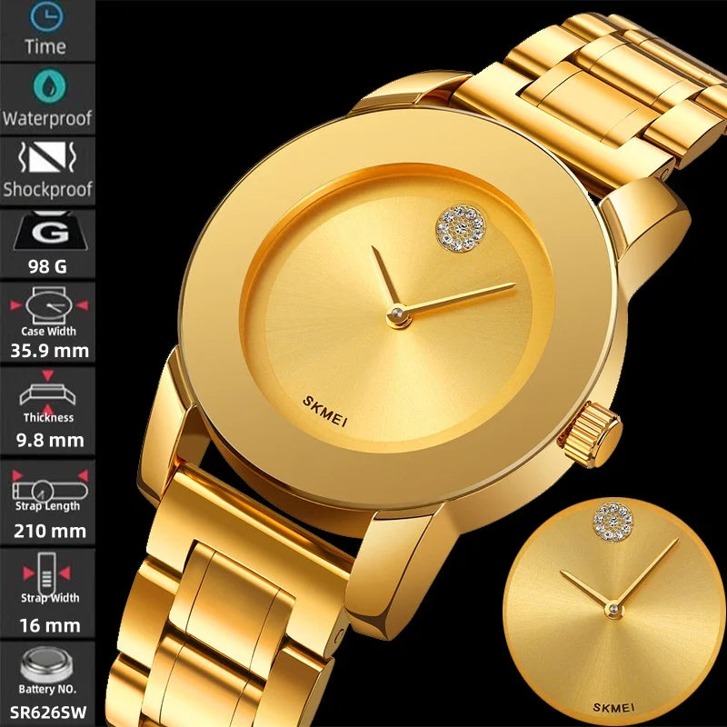 Skmei unissex quartzo pulseira à prova d'água relógios de luxo pulseira de aço inoxidável estilo simples display analógico relógio de pulso fashion