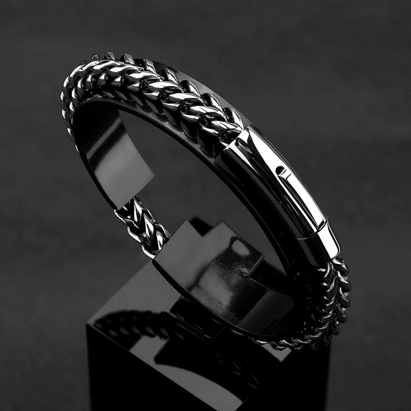 MKENDN Locomotiva Homens Punk Rock Pulseira de corrente de bicicleta 18k banhado a ouro botão magnético de aço inoxidável joias masculinas presentes