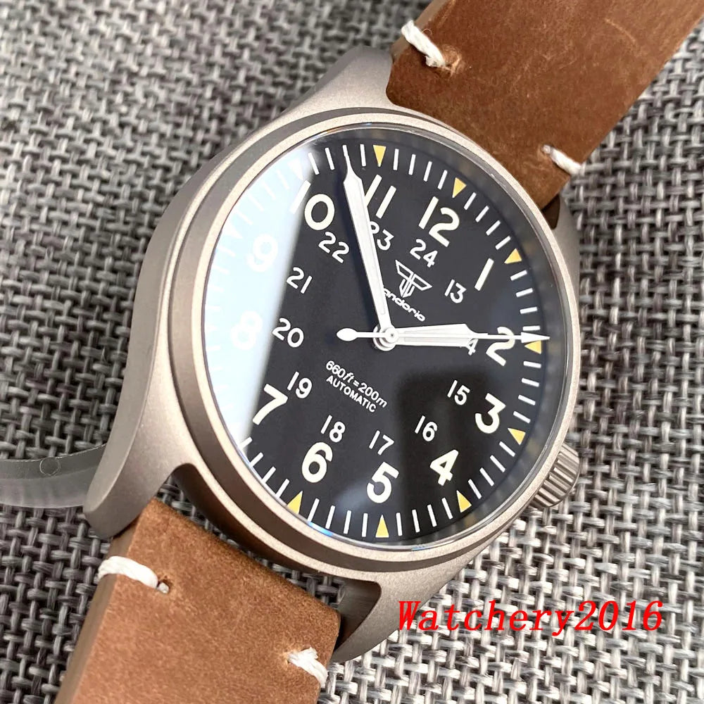 Novo tandorio piloto 39mm relógio de titânio movimento nh35 200m à prova dwaterproof água luminosa mergulho automático relógio masculino vidro safira escovado