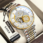 Poedagar topo de luxo relógio masculino luminoso oco tourbillon automático homem relógio de pulso mecânico aço inoxidável relógios masculinos reloj