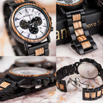 Bobobird relógio masculino de luxo, cronógrafo de quartzo, relógio de pulso personalizado, pulseira de metal e madeira, caixa de presente
