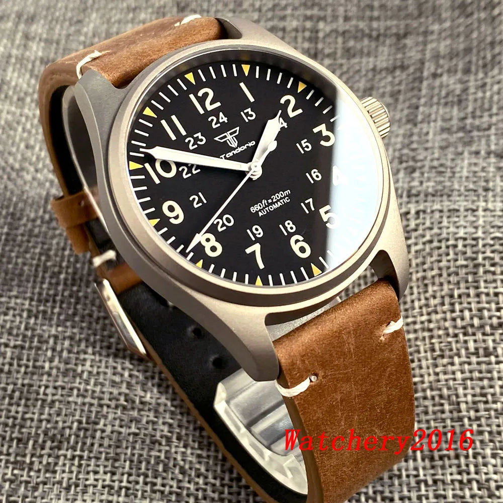 Novo tandorio piloto 39mm relógio de titânio movimento nh35 200m à prova dwaterproof água luminosa mergulho automático relógio masculino vidro safira escovado