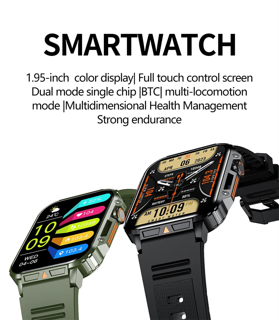 Novo esportes ao ar livre relógio inteligente masculino 1.95 polegada freqüência cardíaca oxigênio no sangue à prova dwaterproof água bt chamada smartwatch presente masculino para android ios