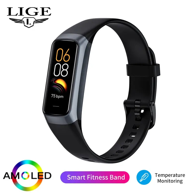 LIGE-Relógio Inteligente Amoled para Homens e Mulheres, Banda Inteligente, Frequência Cardíaca, Sangue, Pulseira Inteligente Impermeável, Rastreador de Fitness Esportivo, 2023