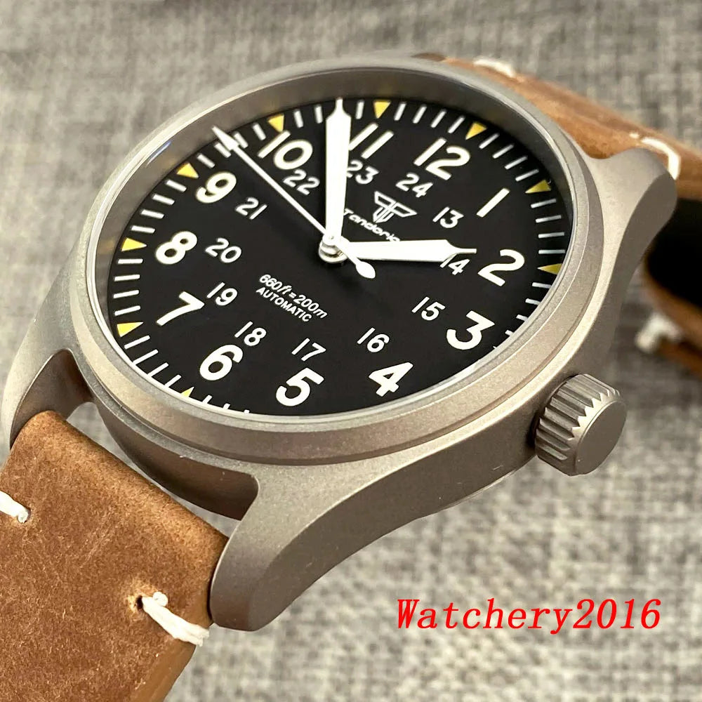 Novo tandorio piloto 39mm relógio de titânio movimento nh35 200m à prova dwaterproof água luminosa mergulho automático relógio masculino vidro safira escovado