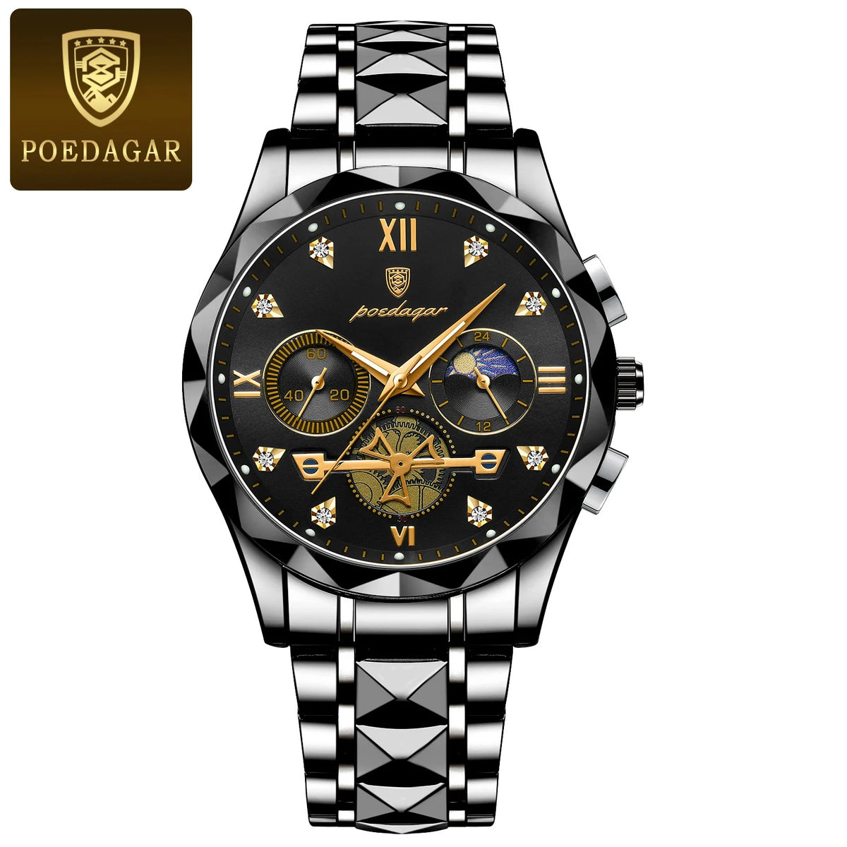 Poedagar luxo homem relógio de pulso cronógrafo à prova dwaterproof água luminosa relógio masculino aço inoxidável alta qualidade esporte relógios quartzo