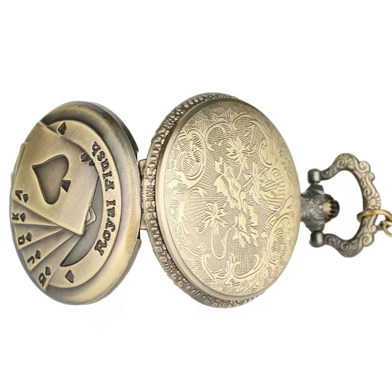 Relógio de bolso de quartzo de desenho animado de pôquer de bronze vintage o melhor presente para crianças, homens e mulheres