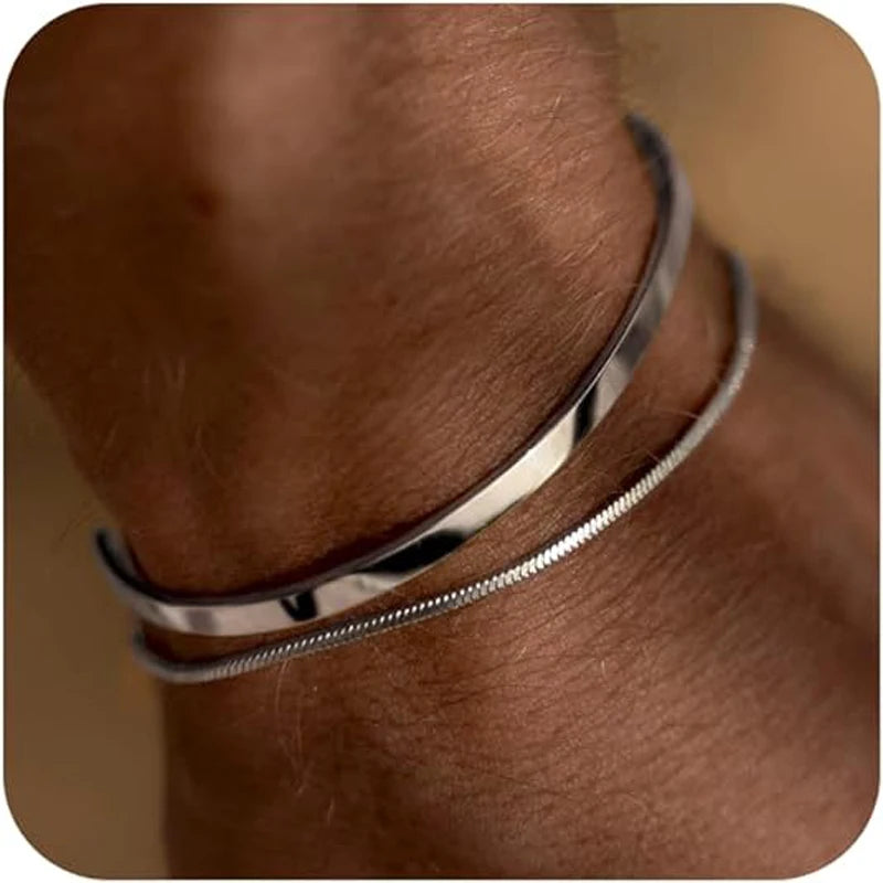 Pulseiras empilháveis para homens, prata esterlina 925/banhado a ouro 14k conjuntos de pulseiras delicadas com caixa de pulseiras cubanas