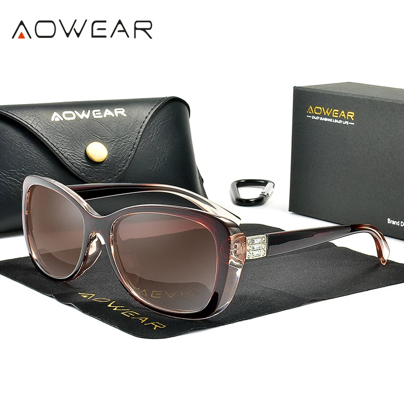 Aowear senhoras vintage óculos de sol feminino polarizado condução lente gradiente óculos de sol de alta qualidade feminino com caso