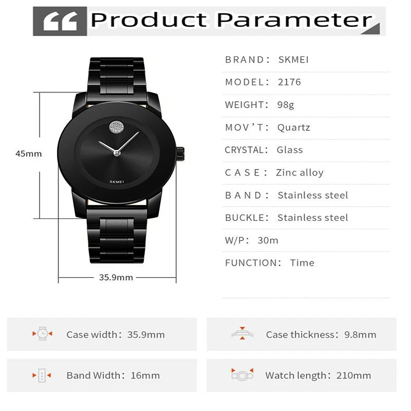 Skmei unissex quartzo pulseira à prova d'água relógios de luxo pulseira de aço inoxidável estilo simples display analógico relógio de pulso fashion