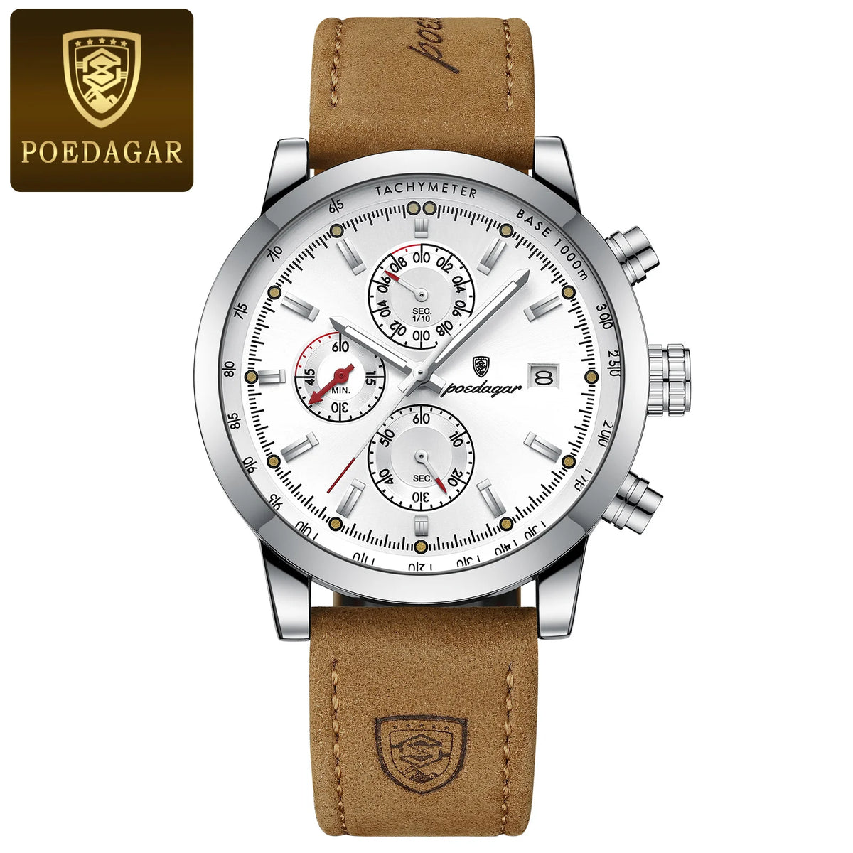 Poedagar relógio de pulso de luxo para homem à prova dwaterproof água luminosa cronógrafo data relógio masculino esportes couro relógios quartzo masculino reloj