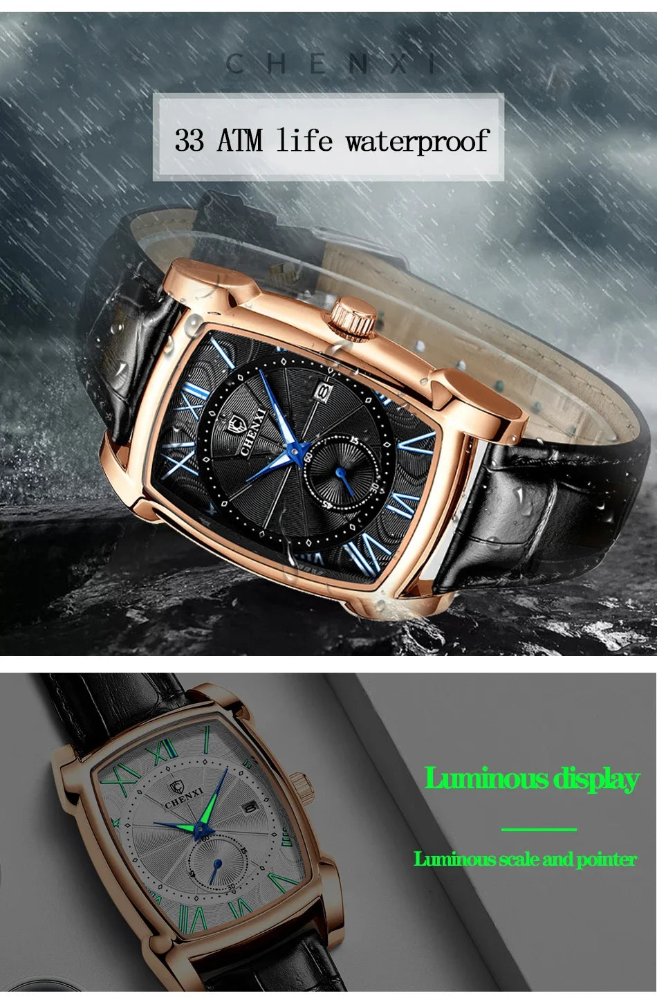 2024 CHENXI 8209 Relógios masculinos pulseira de couro casual luxo quartzo relógios de pulso quadrados à prova d'água