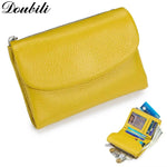 Carteira curta feminina Doubili carteira de couro macio moda bolsa de cor sólida