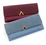 Nova versão coreana carteira feminina longa fivela em forma de v carteira três dobras para mulher, bolsa de mão, bolsa de cartão de mudança
