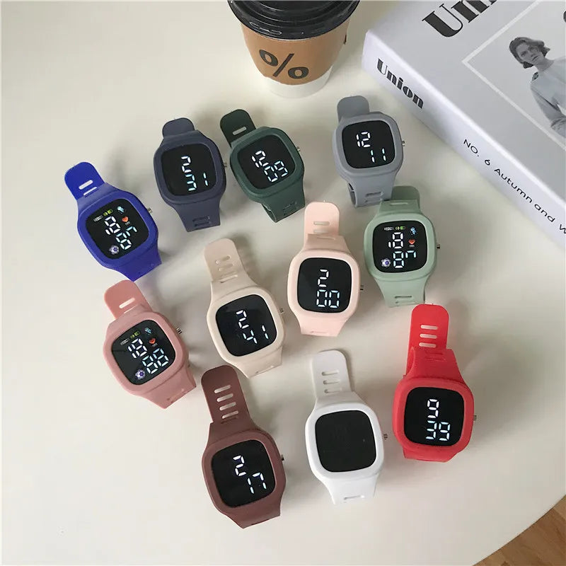 Masculino feminino relógio led digital esportes relógio para crianças meninos meninas quadrado grande dial à prova dwaterproof água silicone relógio de pulso eletrônico masculino
