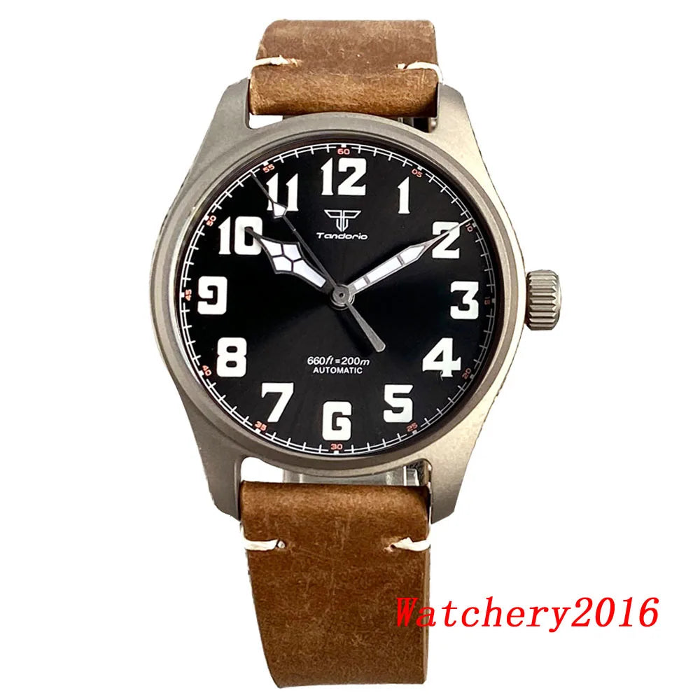 Novo tandorio piloto 39mm relógio de titânio movimento nh35 200m à prova dwaterproof água luminosa mergulho automático relógio masculino vidro safira escovado