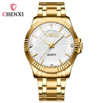 CHENXI-Homens e Mulheres Relógio De Pulso De Quartzo De Aço Inoxidável, Relógios De Negócios Impermeáveis, Relógios De Vestido Dourado Único, Marca De Luxo, 050A