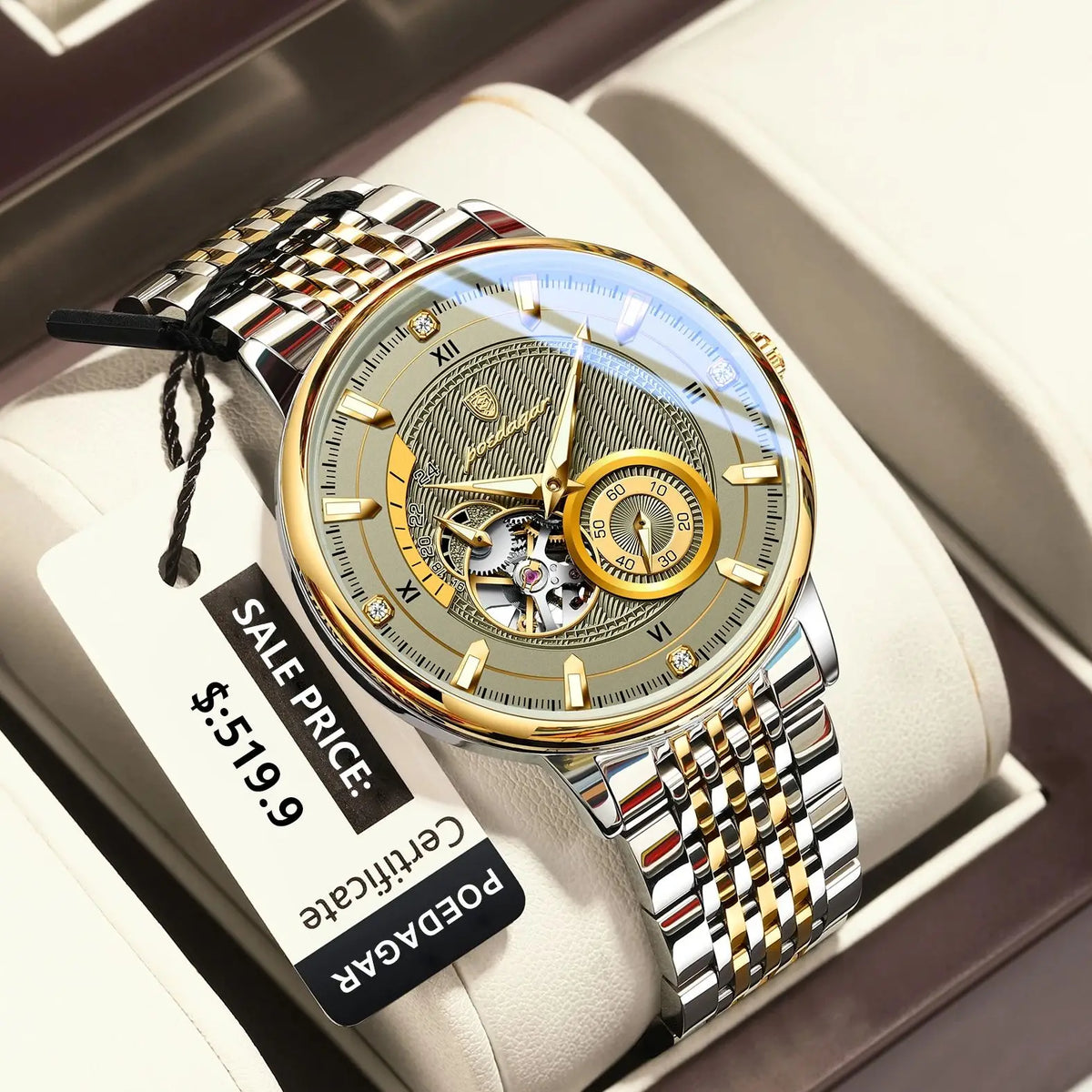 Poedagar topo de luxo relógio masculino luminoso oco tourbillon automático homem relógio de pulso mecânico aço inoxidável relógios masculinos reloj