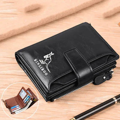 Carteira masculina de couro luxo curto titular do cartão rfid para homens zíper moeda bolsa portátil masculino carteiras billfold
