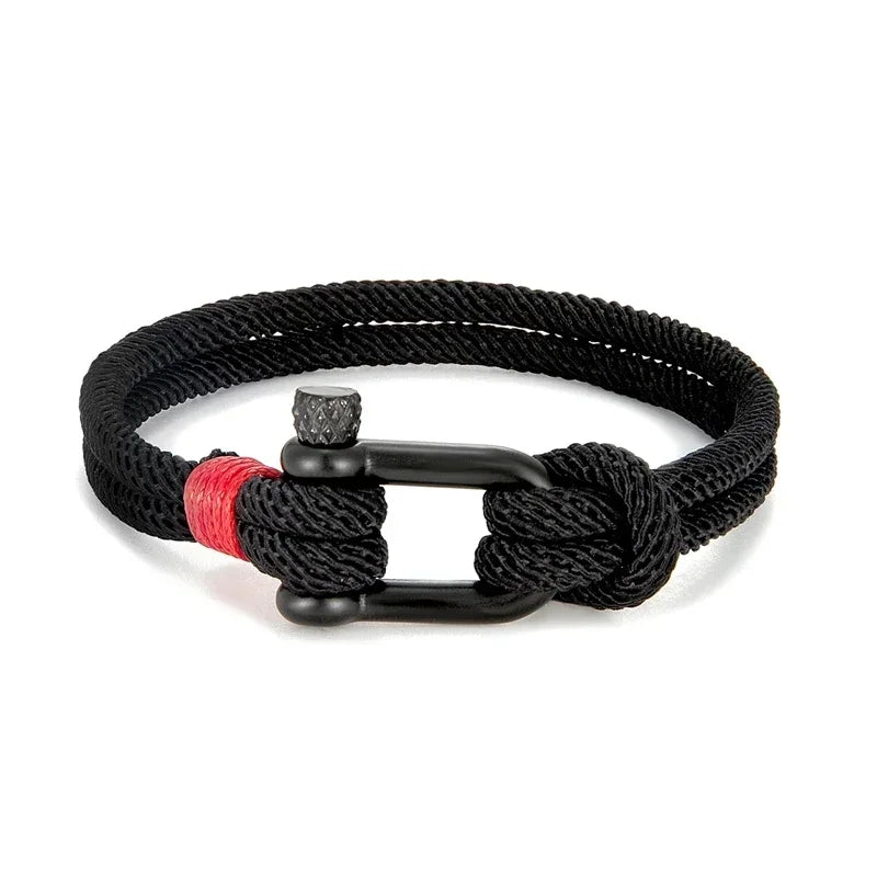 Homens preto de aço inoxidável u forma sobrevivência pulseira acampamento ao ar livre resgate emergência manilha corda pulseira para presentes femininos