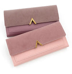 Nova versão coreana carteira feminina longa fivela em forma de v carteira três dobras para mulher, bolsa de mão, bolsa de cartão de mudança