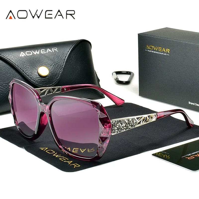 Aowear vintage rosa espelho óculos de sol feminino polarizado quadrado gradiente óculos de sol para senhoras claro oversized lunette de soleil
