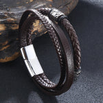Moda pulseiras de couro vermelho masculino aço inoxidável multicamadas trançado corda pulseiras para mulheres pulseira jóias presentes sp1076