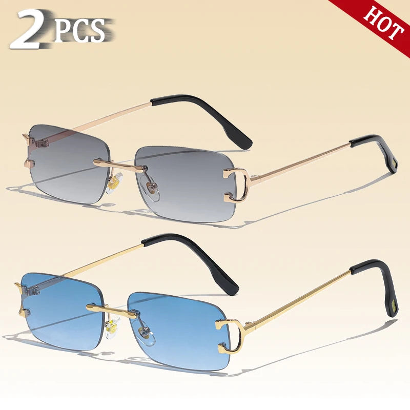 Caterside retangular óculos de sol masculino sem aro branco cobre pequeno quadrado óculos de sol para mulher lente gradiente ao ar livre uv400