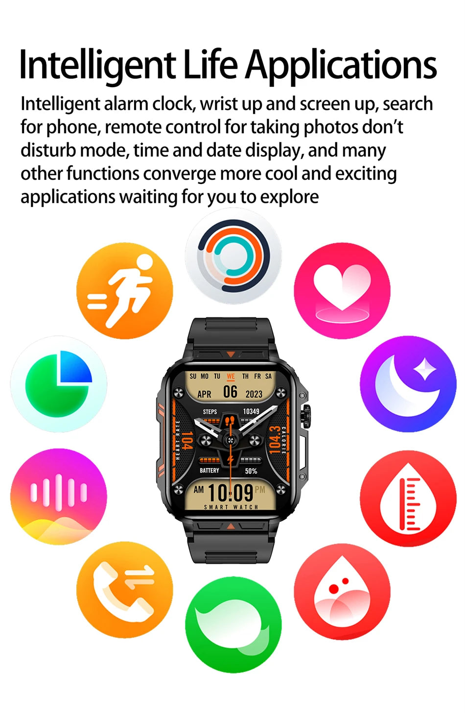 Novo esportes ao ar livre relógio inteligente masculino 1.95 polegada freqüência cardíaca oxigênio no sangue à prova dwaterproof água bt chamada smartwatch presente masculino para android ios