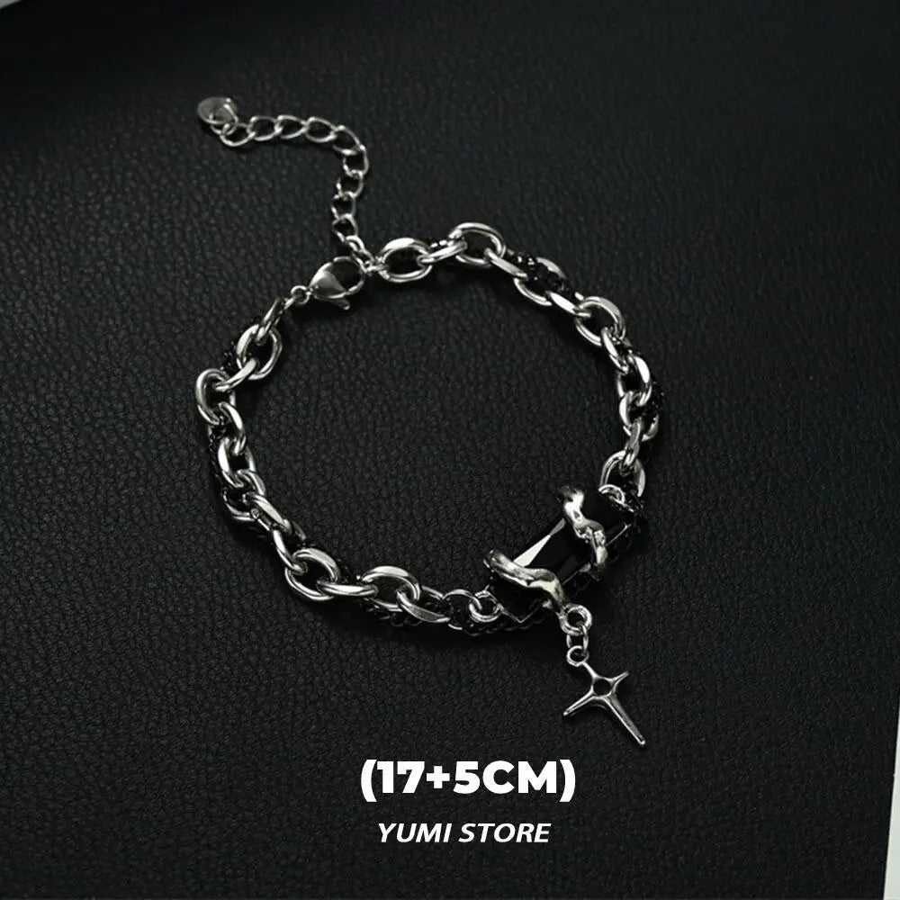 Retro chama cruz pulseira para homem mulher hip hop titânio aço splice corrente charme unisex jóias legal kpop acessórios de luxo