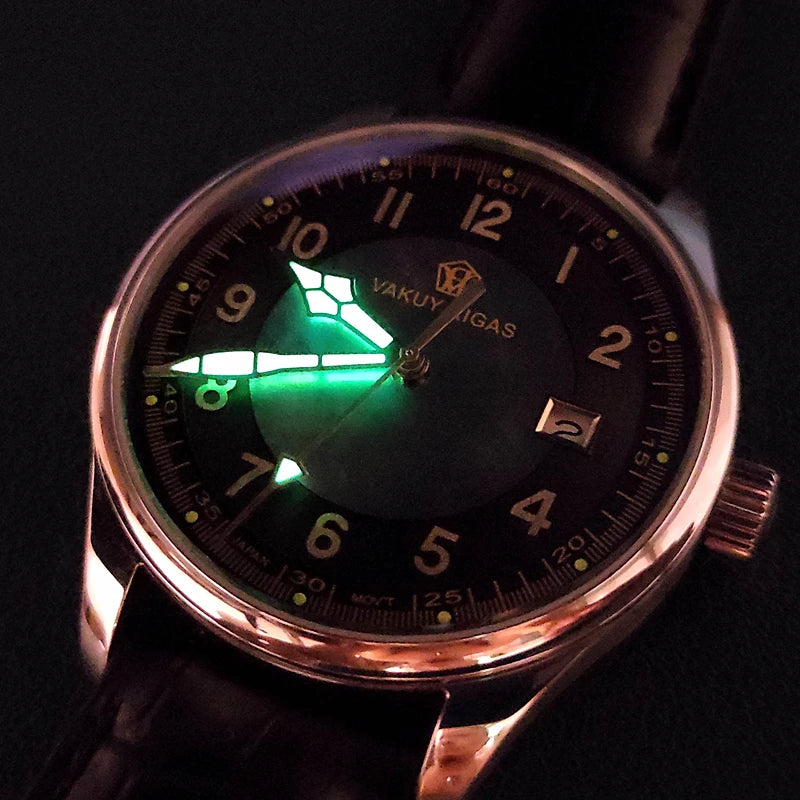 Relógio de pulso mecânico automático masculino, impermeável, calendário luminoso, ponteiro de gás, piloto alemão, movimento Nh35, C1