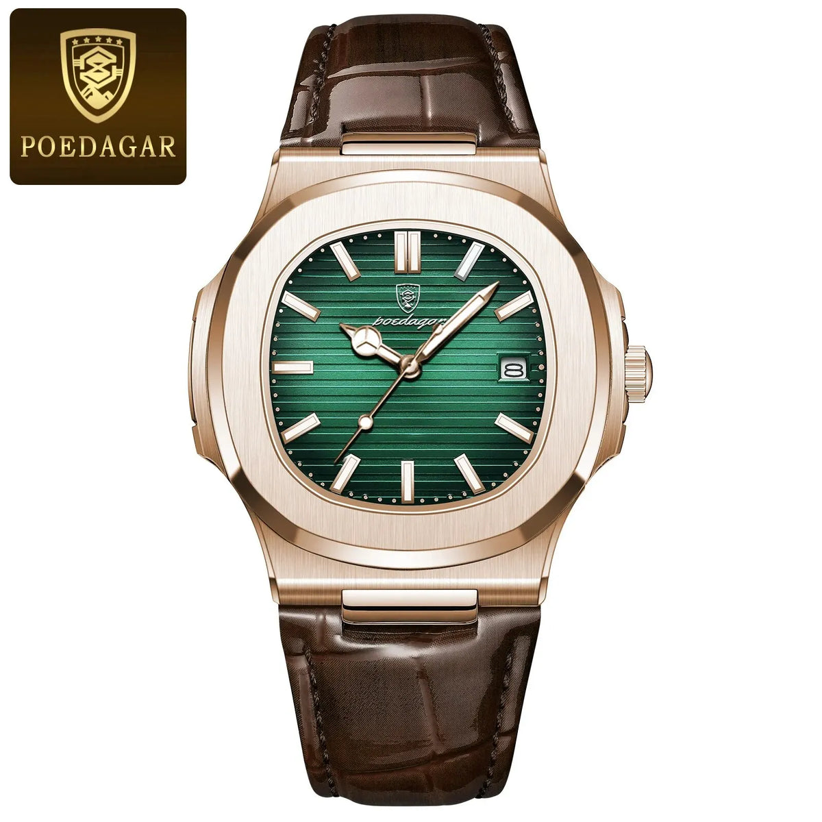Poedagar topo de luxo quadrado homem relógio data à prova dwaterproof água luminosa relógio de pulso masculino couro alta qualidade relógios quartzo + caixa reloj