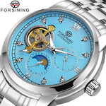 Forsining moda masculina luxo negócios pulseira de metal turbilhão luminoso relógio mecânico automático diamante artificial relógio de pulso