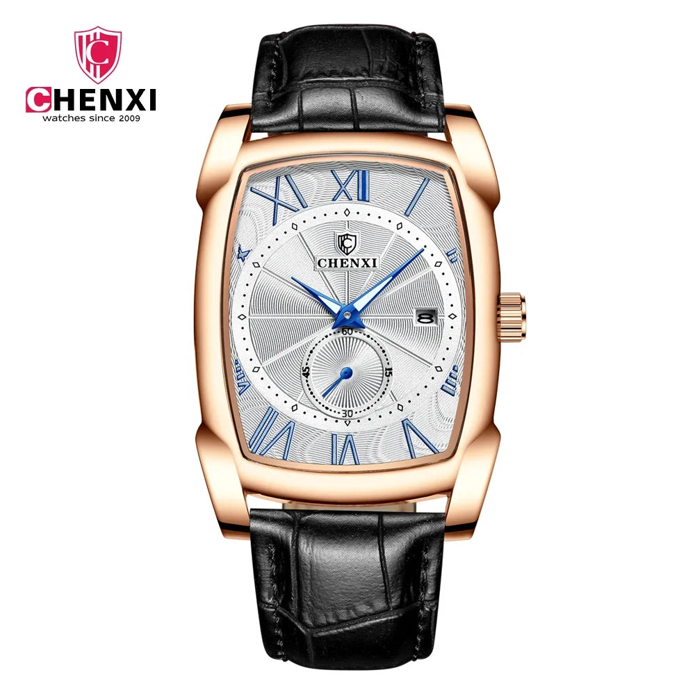 2024 CHENXI 8209 Relógios masculinos pulseira de couro casual luxo quartzo relógios de pulso quadrados à prova d'água